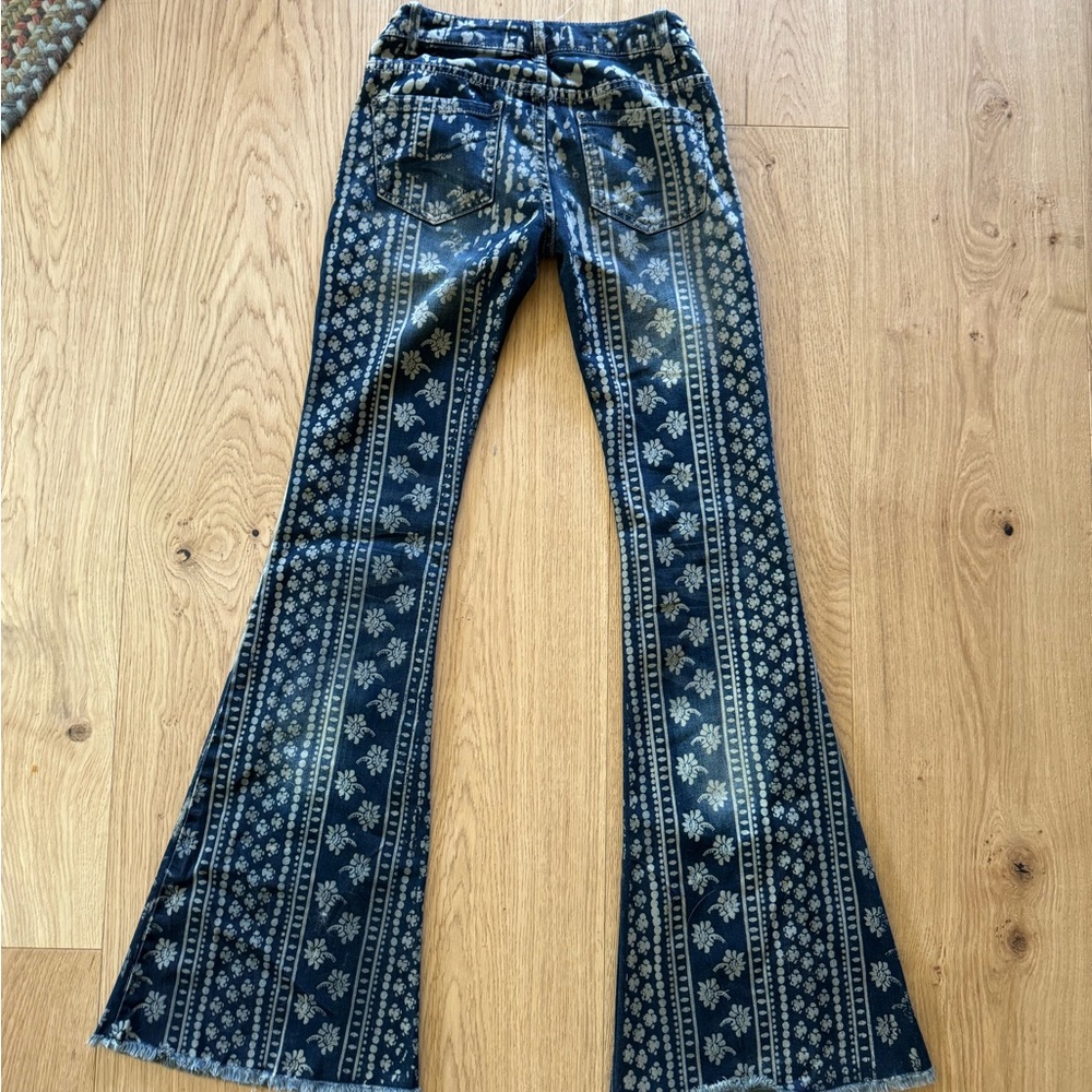 Free People Indigo Floral Stripe Flare Jeans - Picture 2 of 3